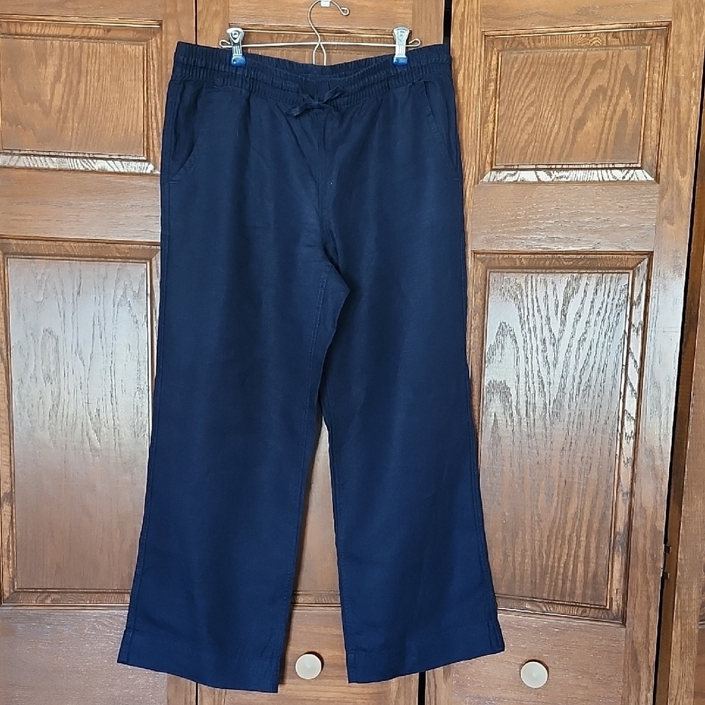 L.L. Bean Linen Navy Wide-Leg Pants